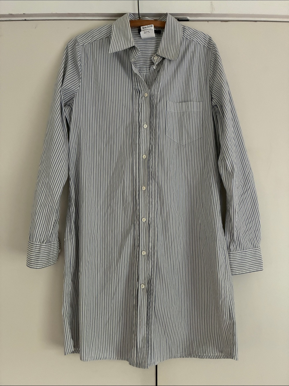 Blue, Grey & White Striped Long Button-Up Shirt/Dress.